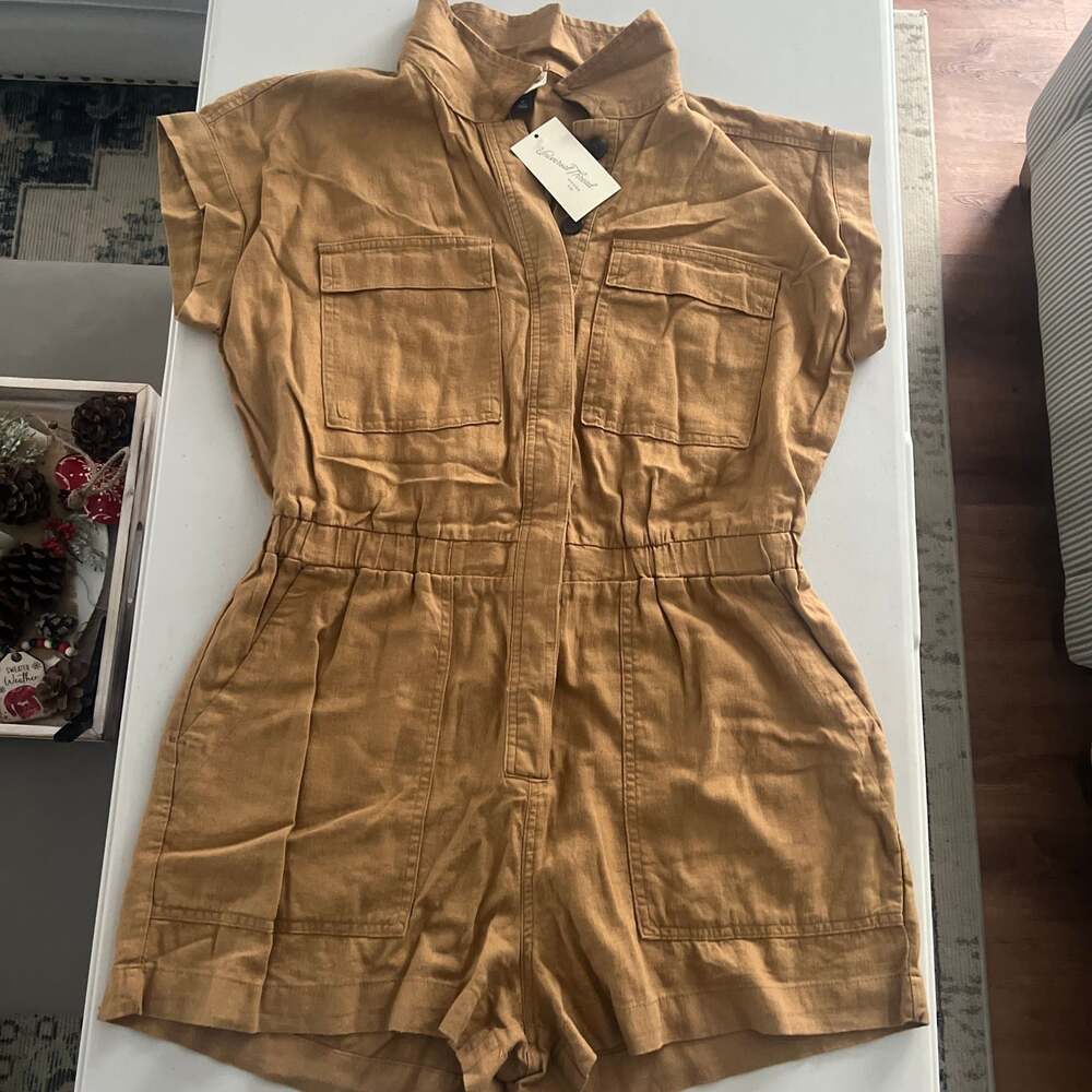 Universal Thread Tan Utility Romper, Linen Blend, NWT, Women's Size XS